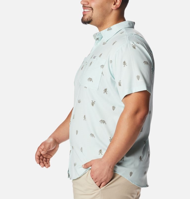 Men's Columbia Utilizer Printed Woven Short Sleeve Shirts Turquoise | Plus Size CA-IC6AL